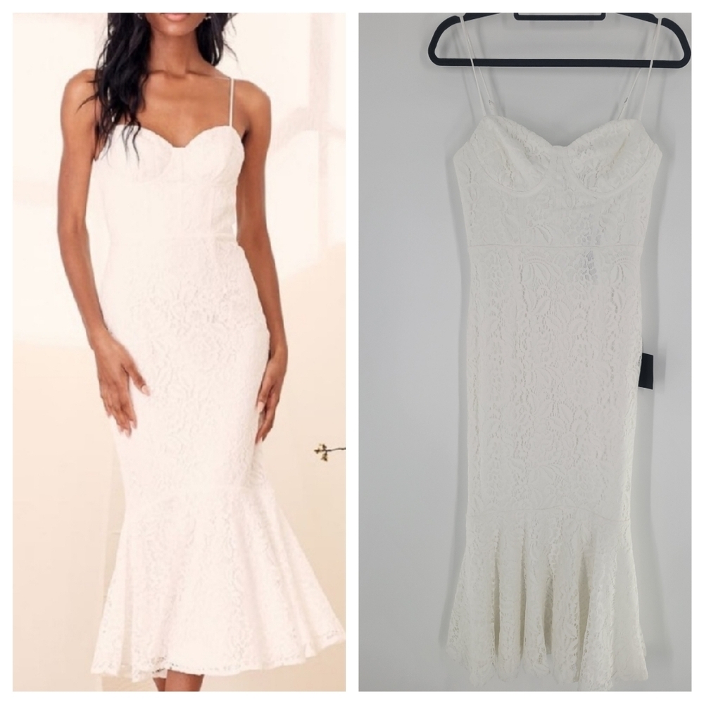 Lulu's White Lace Midi Dress